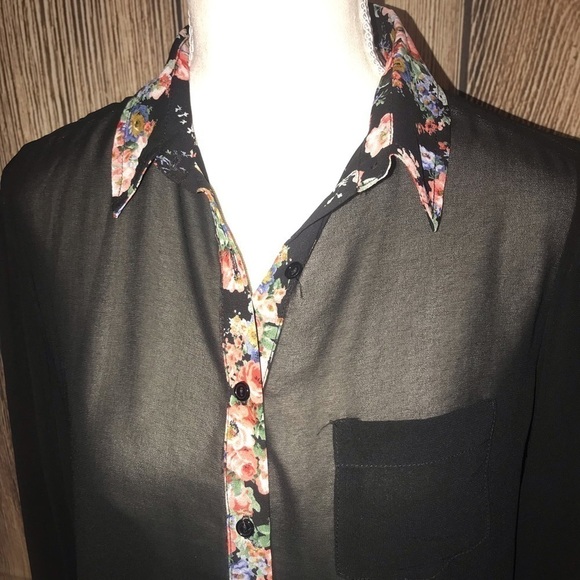 ELODIE ANTHROPOLOGIE SMALL SHEER BLACK LONG SLEEVED Blouse - Picture 3 of 6